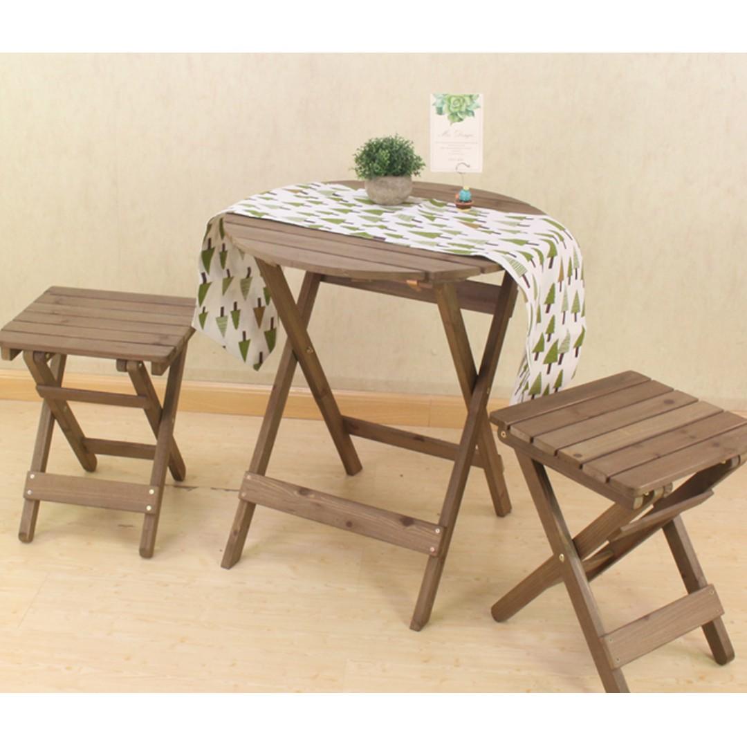Outdoor Balcony Foldable Wooden Round Table Chair Set Furniture Home Living Furniture Tables Sets On Carousell