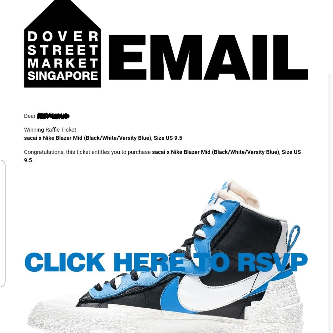 Sacai X Nike blazer Mid black white varsity blue US 9.5 Men s