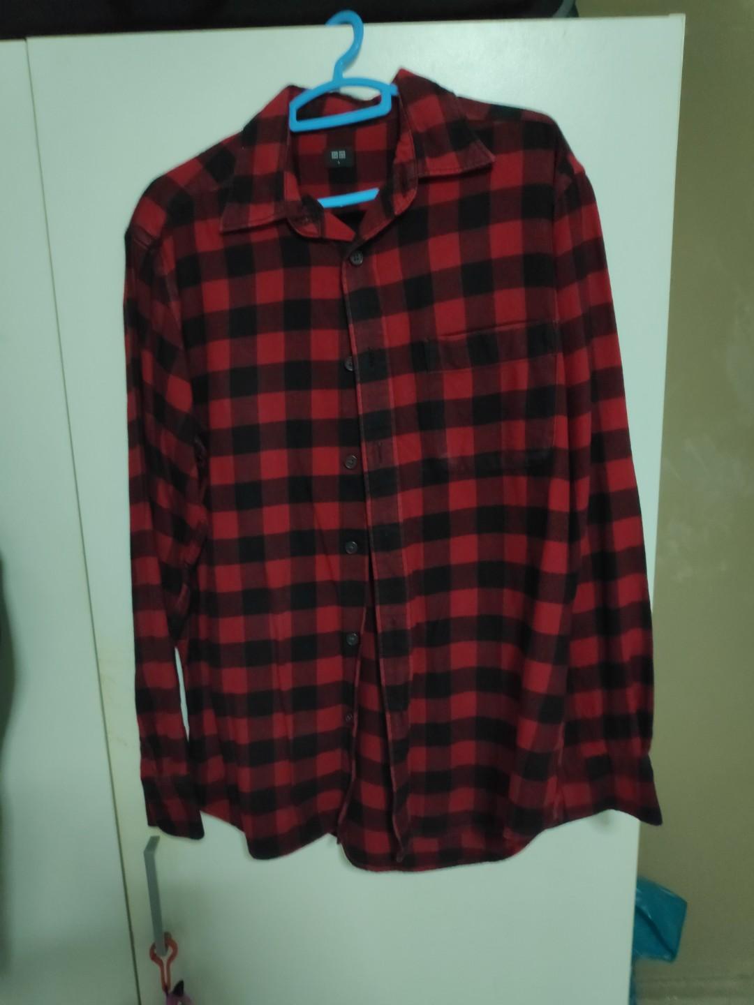 Mens red and black checkered flannel shirt Clearance