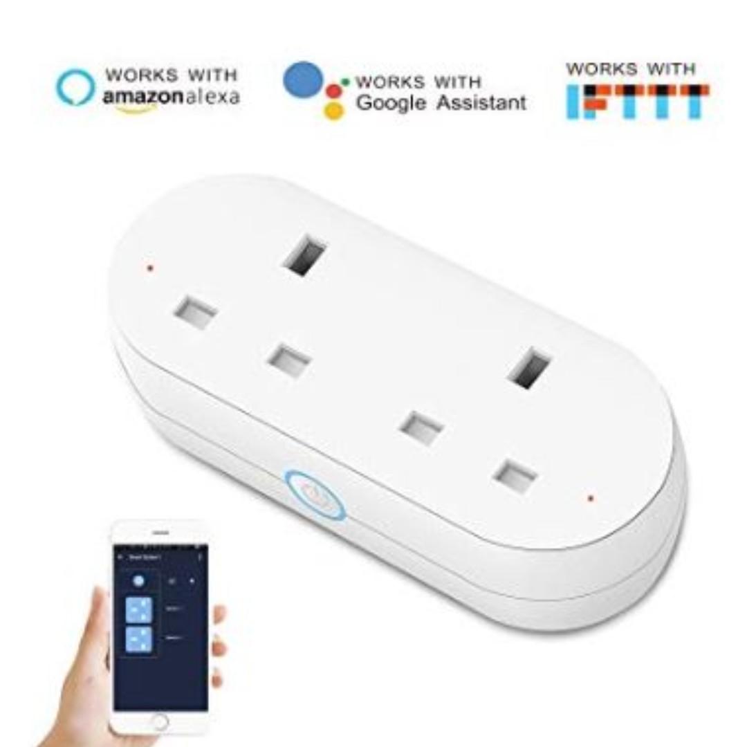 HBN Smart Plug 15A, WiFi Outlet Extender Dual Socket Plugs Works with Alexa, Google Home Assistant, Remote Control with Timer Function, No Hub