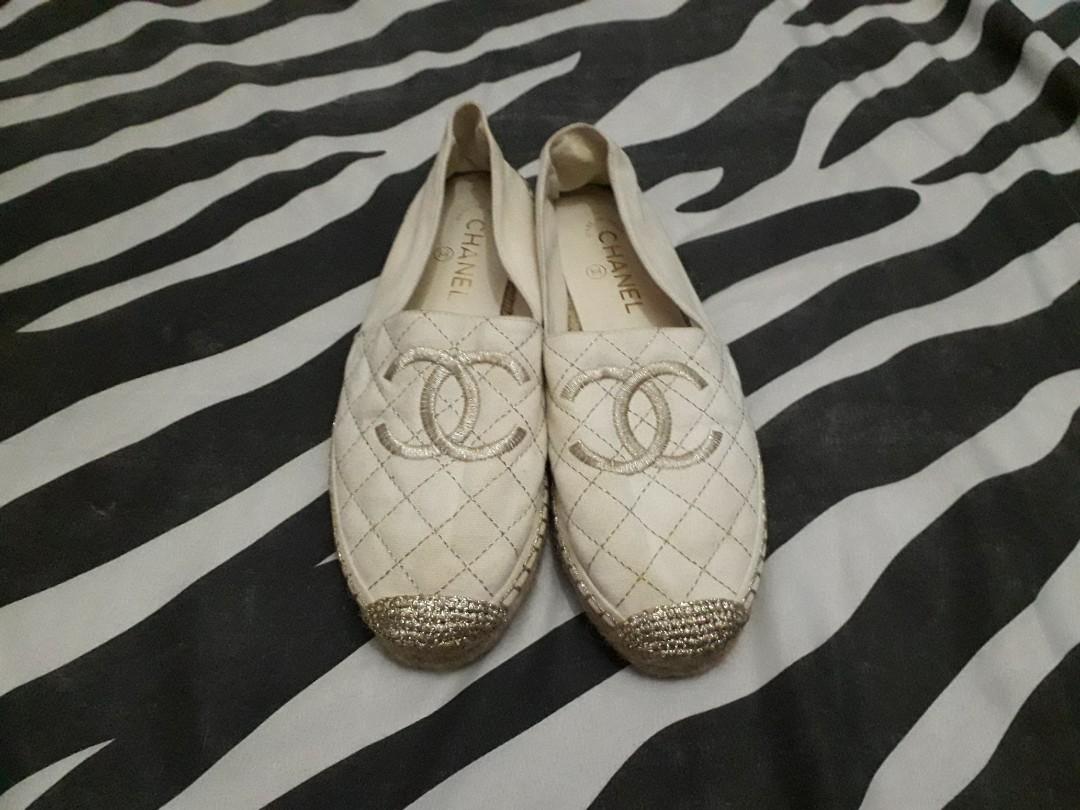 Chanel Fabric Espadrilles White/Gold 