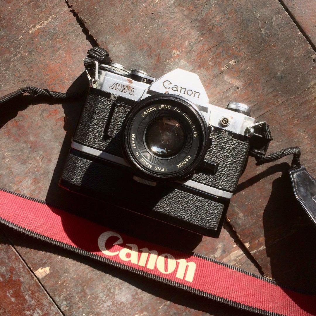 canon ae 1 canon lens new fd 50mm f1 8 canon power winder a kamera analog