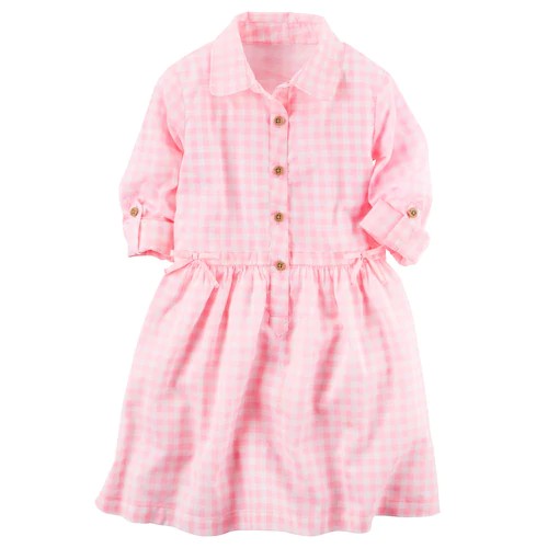 carters pink gingham dress Carters One Piece top dress 6 Month Pink White Gingham floral Embroidered