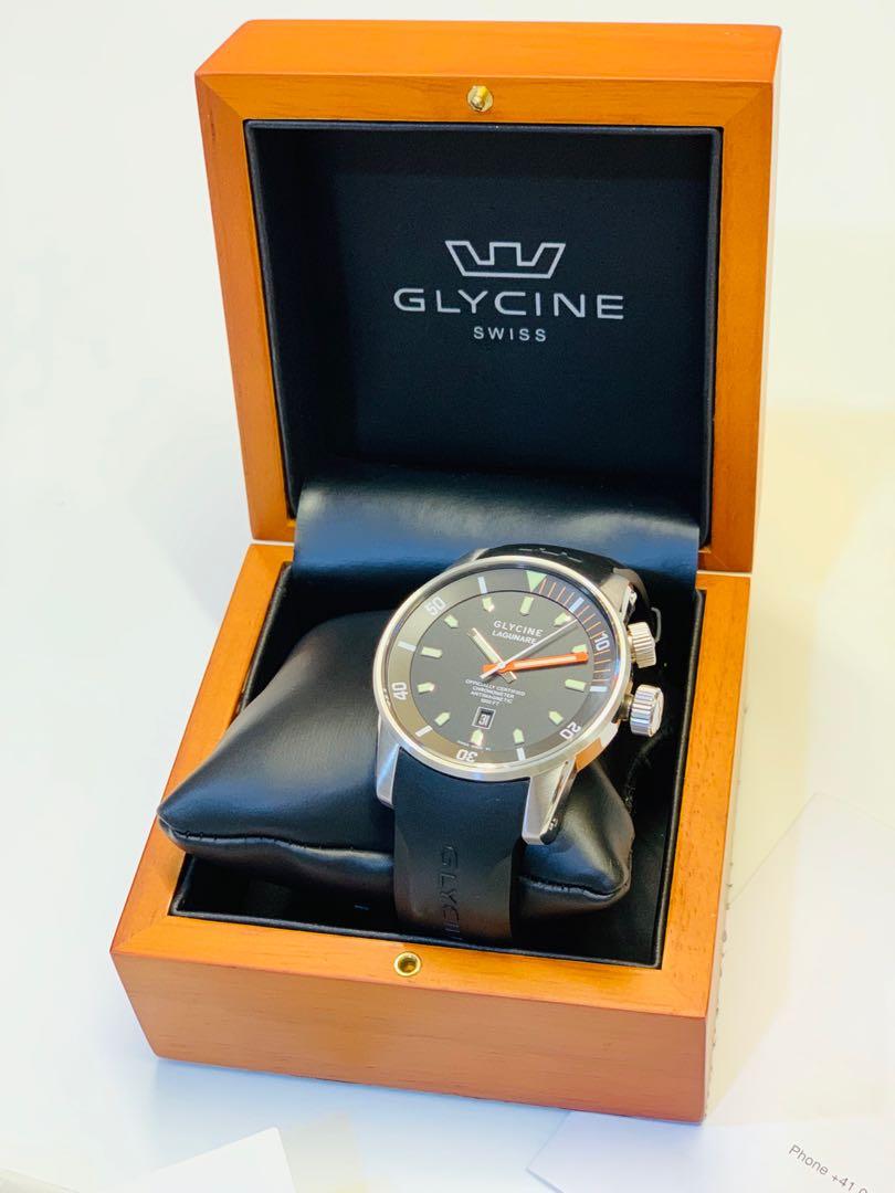 Glycine lagunare Limited Edition (Category: Wearables & Smart Watches) located in Singapore. Submitted by monday_friday (Listing ID 231912117, Image 2). Description: Glycine Lagunare Chronometer L.E. - Ref. 3859 Movement - ETA 2824-2 certified chronometer COSC Functions: hours, minutes and seconds, date display in window Size: 11 1/2" Jewels: 25 Power Reserve: 38 hours Hz: 4/28'800 vibrations per hour Finish: rhodium coated oscillating weight on 