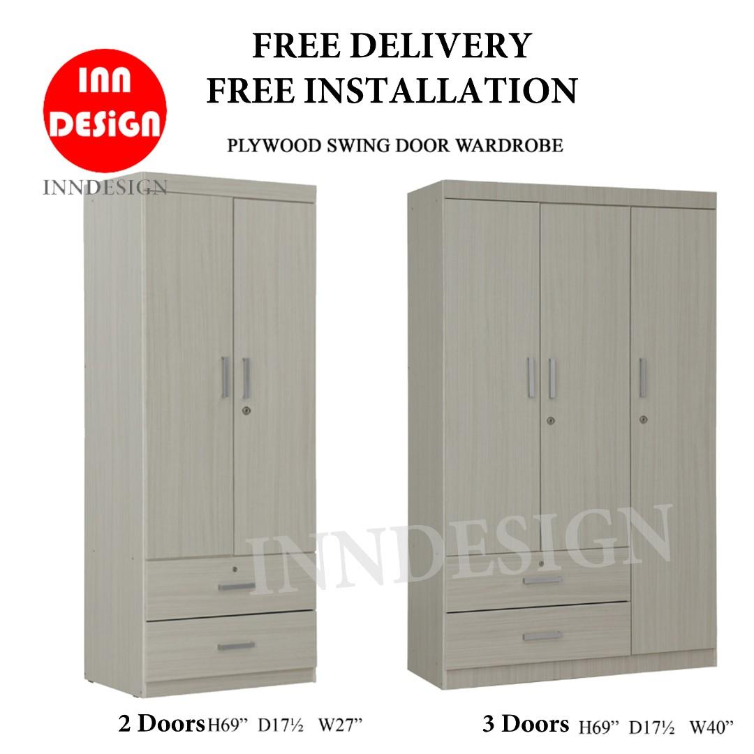 Ine 2 3 Doors Plywood Wardrobe Whitewash Furniture Shelves Drawers On Carousell