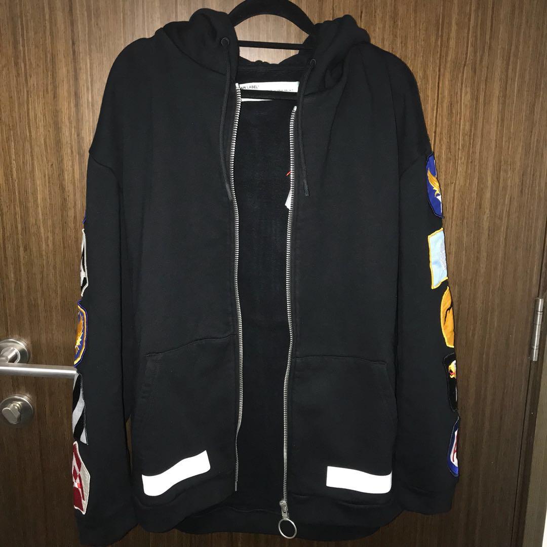 off white patch zip hoodie