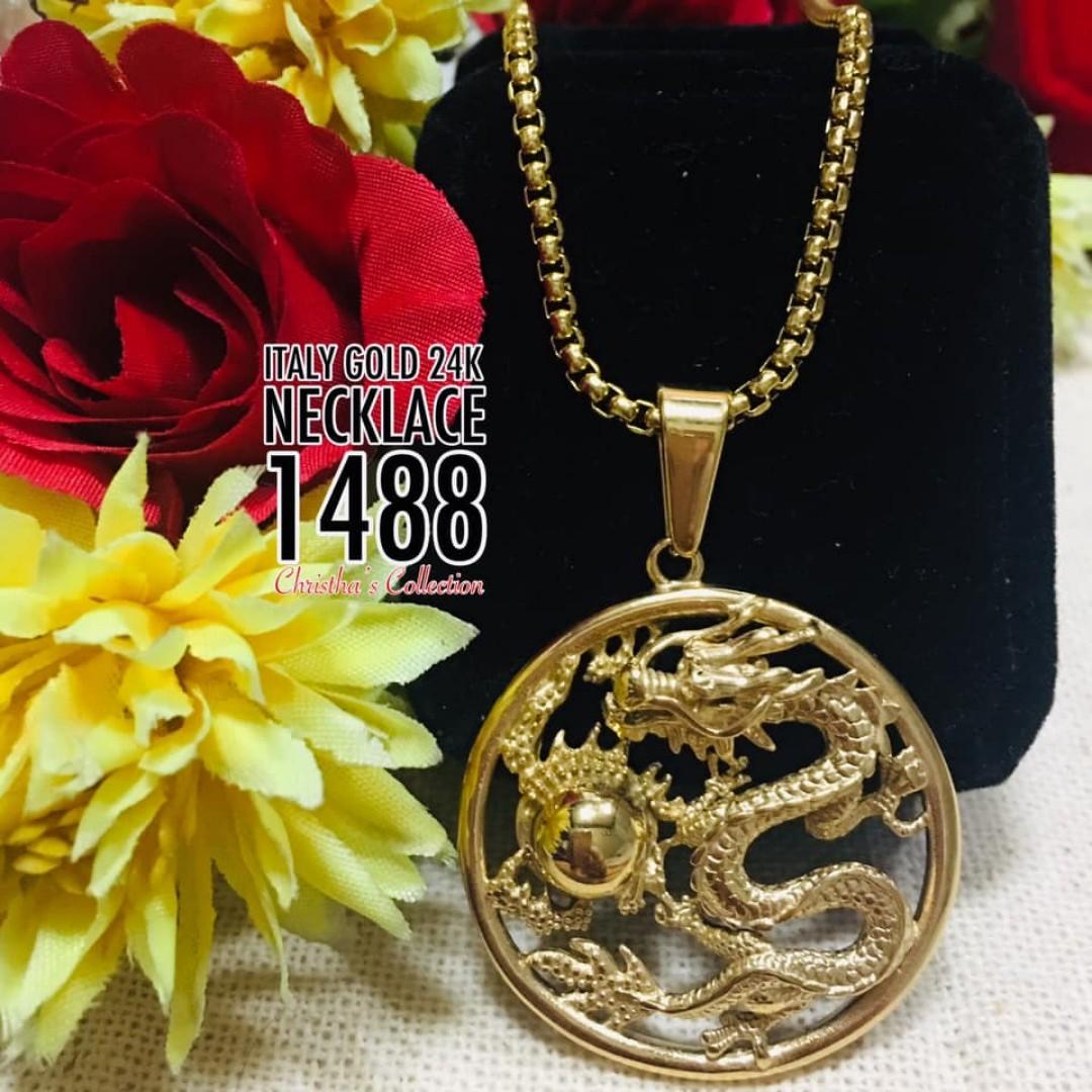 Italy Gold 24k Box Chain Necklace With Circle Chinese Dragon Pendant Necklace Women S Fashion Jewelry Necklaces On Carousell,Line Drawing Gandhi Sketch Art