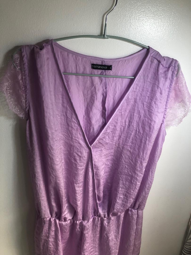 Lilac Romper (Category: Rompers) located in Makati City. Submitted by vborja (Listing ID 231866086, Image 2). Description: Used once as a getting ready suit for a wedding. Not really my color but it’s the perfect romper to use when lounging! Super comfy and cool..