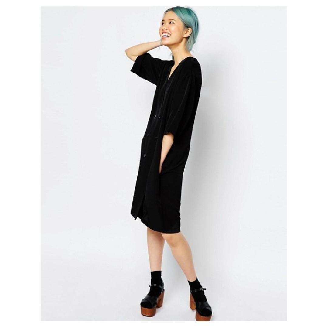 Monki V Neck Double Breasted Tunic Dress Black S Women s Fashion Tops Sleeveless on Carousell