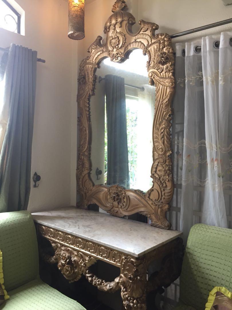 Classic Mirror Huge with Marble (Category: Mirrors) located in Manila. Submitted by mark88821 (Listing ID 181009600, Image 1). Description: mirror large with marble With intricate details and carvings Great as center piece for houses Price still negotiable send me a message Thanks.