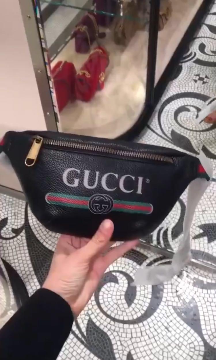 NEW Authentic GUCCI MINI PRINT LOGO LEATHER BELT BAG Women s