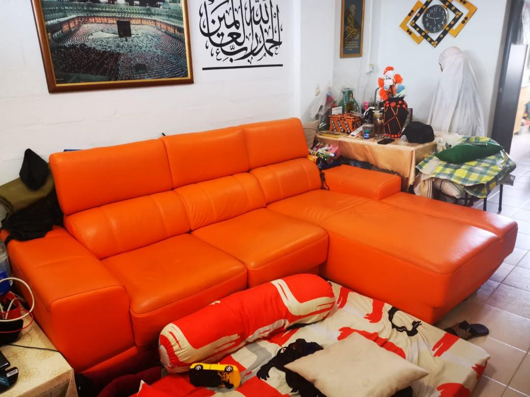 Orange Sofa Leather Furniture Sofas On Carousell