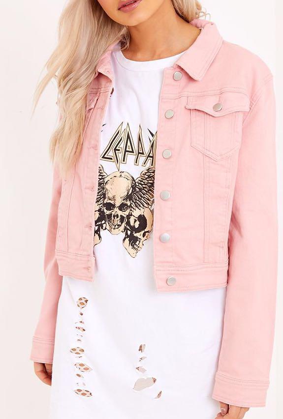 pink cropped denim jacket