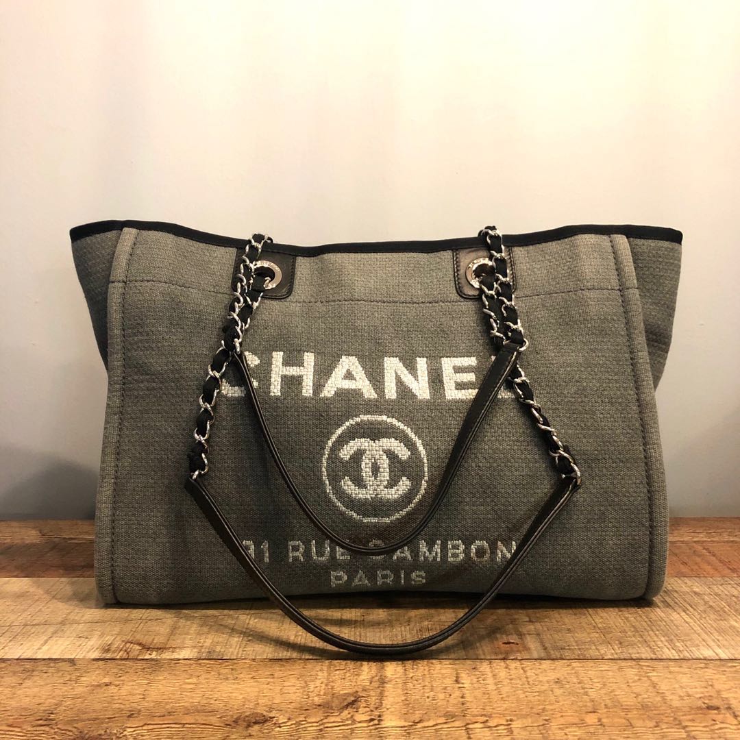 chanel deauville grey canvas tote
