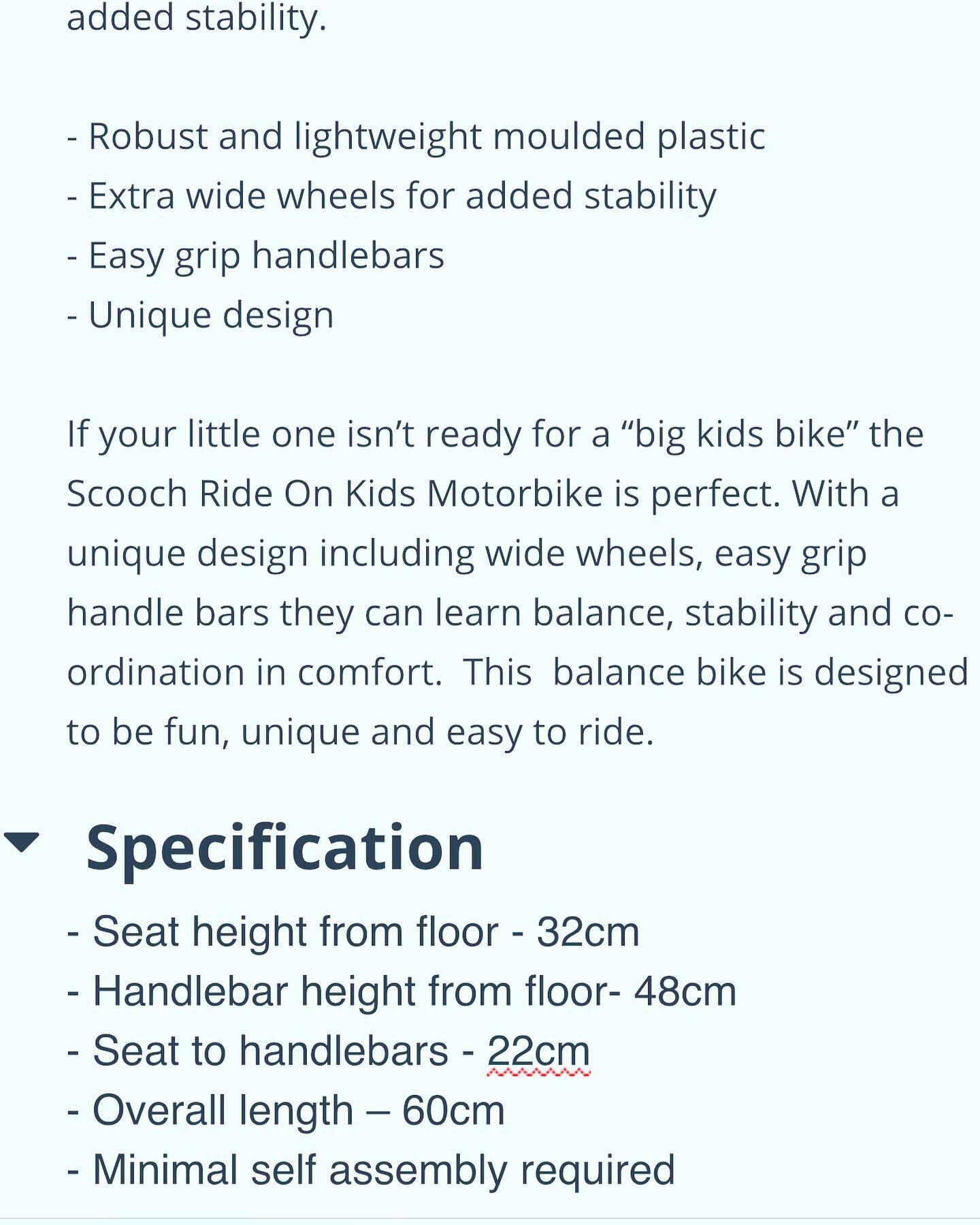 SCOOCH RED RIDE ON MOTORBIKE FOR TODDLERS NO BATTERIES NEEDED