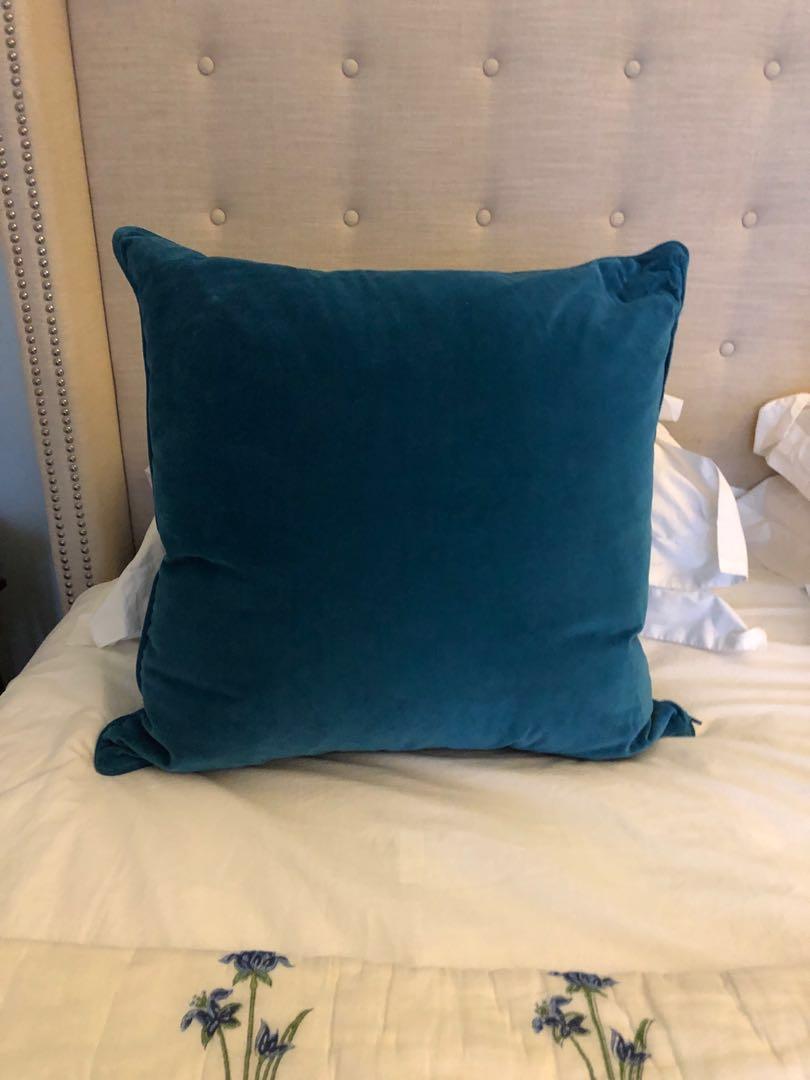 2 x big blue velvet cushions Furniture Home Living Home Decor Cushions Throws on Carousell