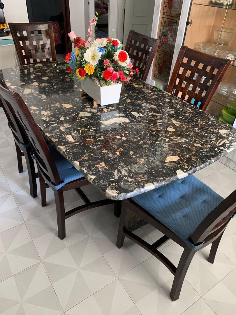 6 Seater Solid Granite Dining Table, Granite Top Dining Table And Chairs