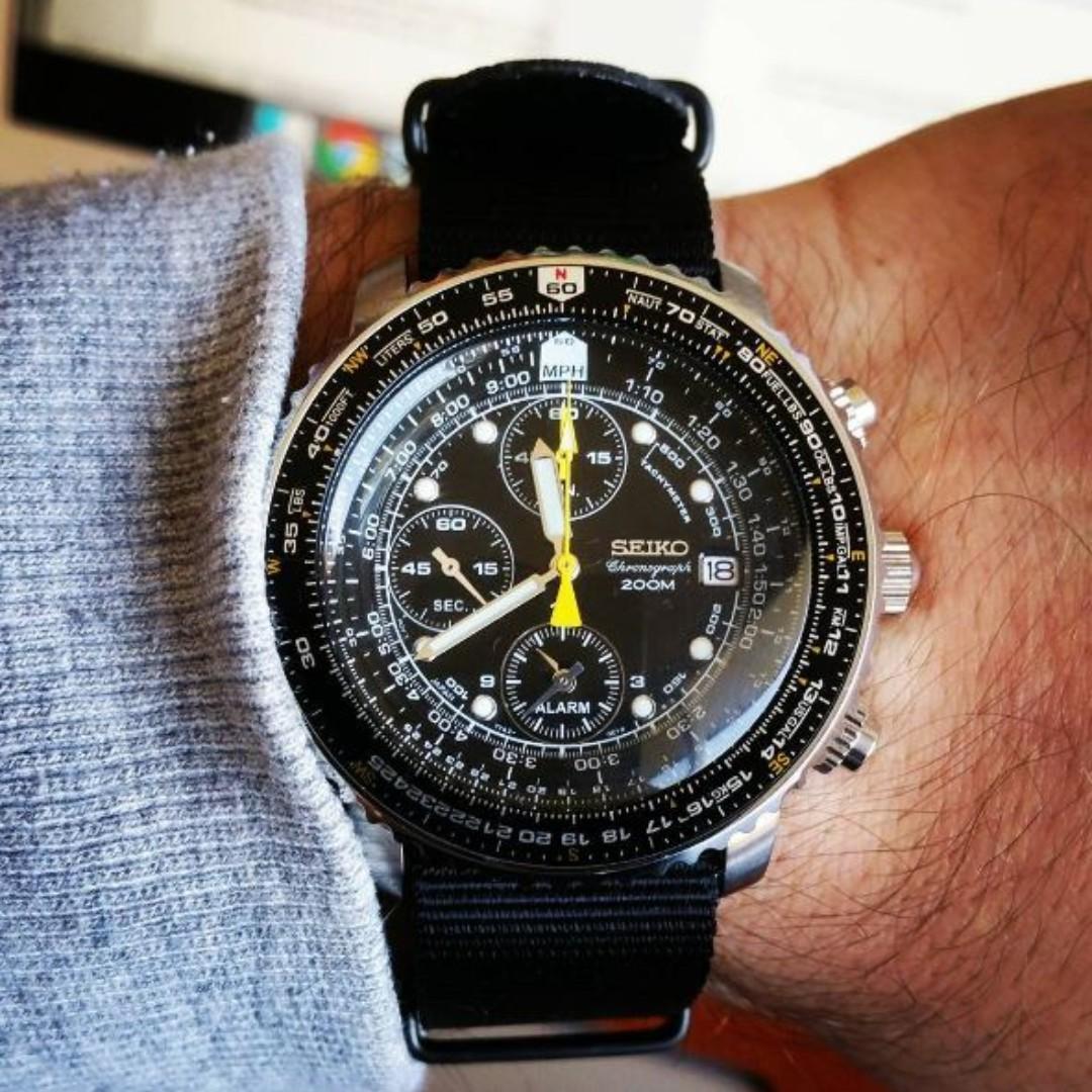 Seiko pilot's flight alarm chronograph sna411 sna411p1 sna411p men's watch shop