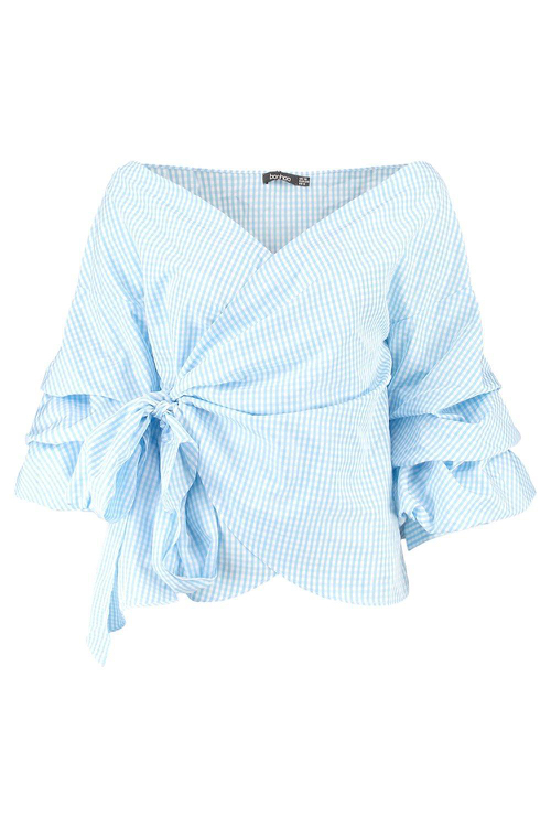 ruffle tiered sleeve wrap top