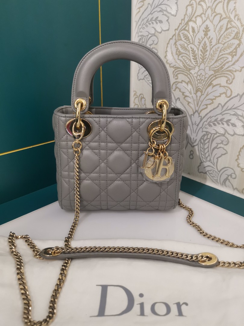 Brand New Lady Dior Mini Lambskin Grey With Chain Strap In Ghw, Luxury,  Bags & Wallets On Carousell