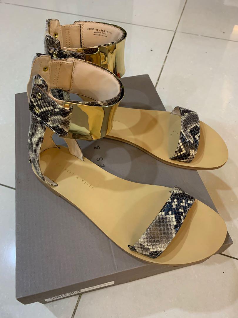 gold ankle strap sandals flat