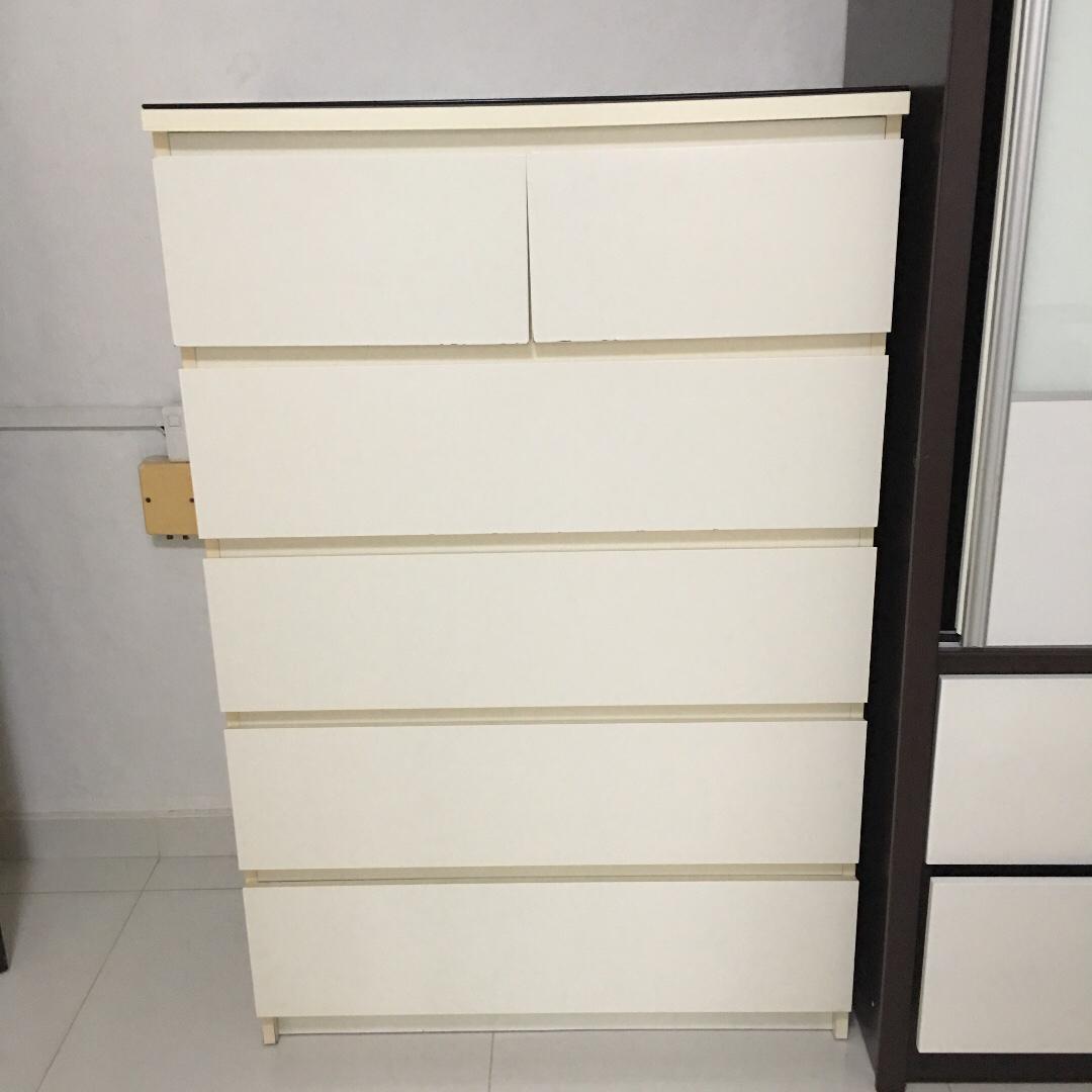 Malm Chest Of 6 Drawers White 80x123 Cm With Glass Top