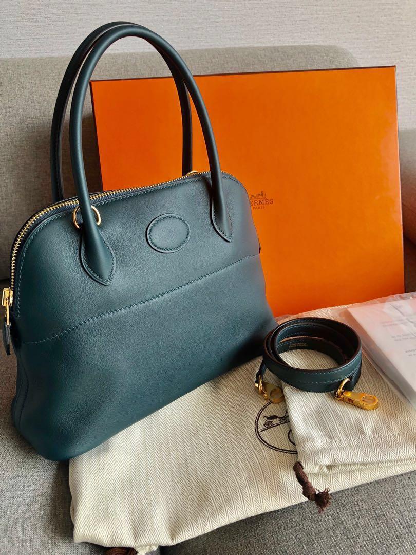 HERMES BOLIDE 27 VERT BOSPHORE EPSOM GHW STAMP Y