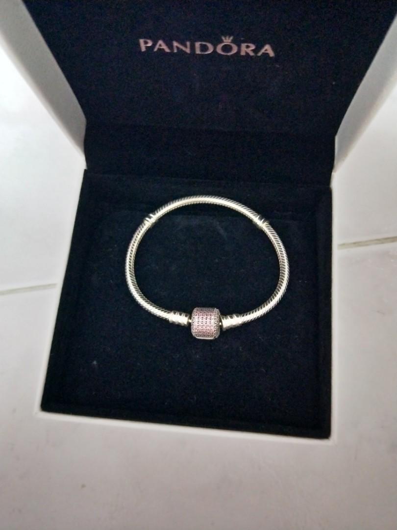 Pandora signature clasp silver cz charm bracelet hotsell