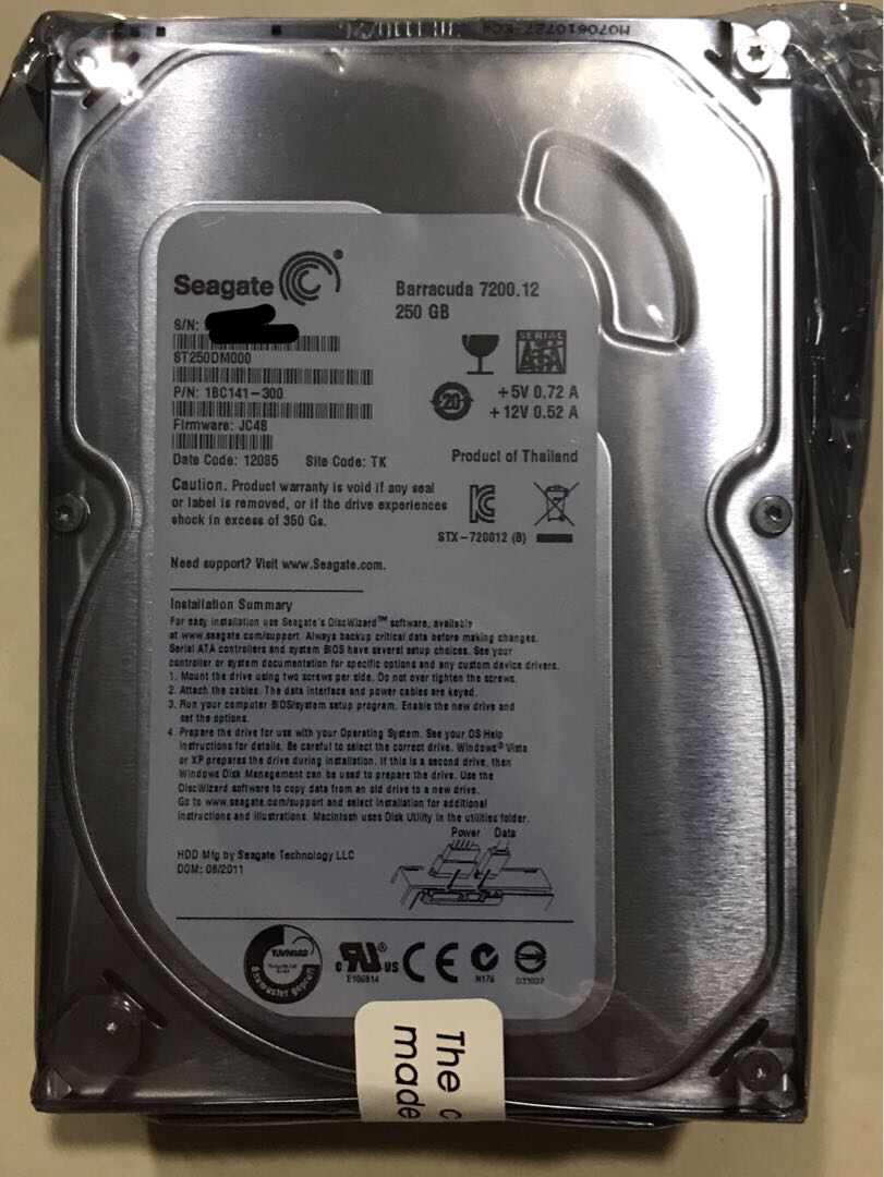 Seagate 250GB 7.2k rpm 3.5” Sara Hard Disk, Computers & Tech, Parts