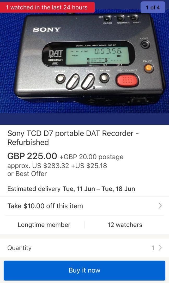 Sony DAT Walkman TCD-D7 made in Japan, 音響器材, 音樂播放裝置MP3及
