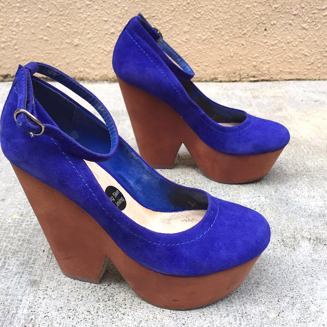 blue suede platform heels