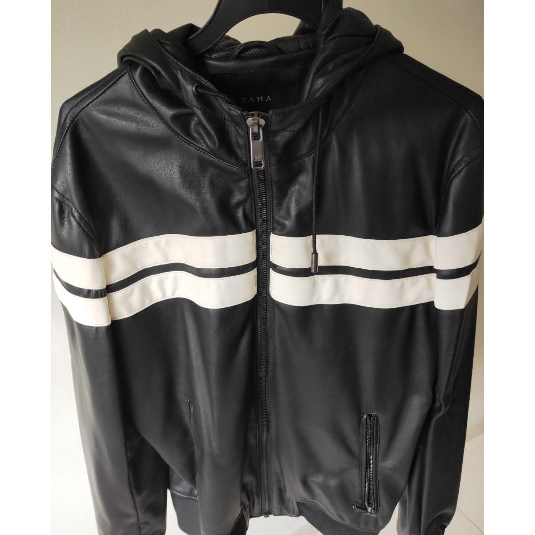 zara hooded leather jacket