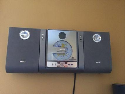 Home Stereo System Wall Mount CD Player Shelf Audio Speakers Compact AM FM Radio