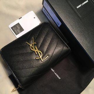 SAINT LAURENT BLACK COMPACT ZIP WALLET