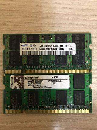Laptop Ram 2GB Samsung and Kingston
