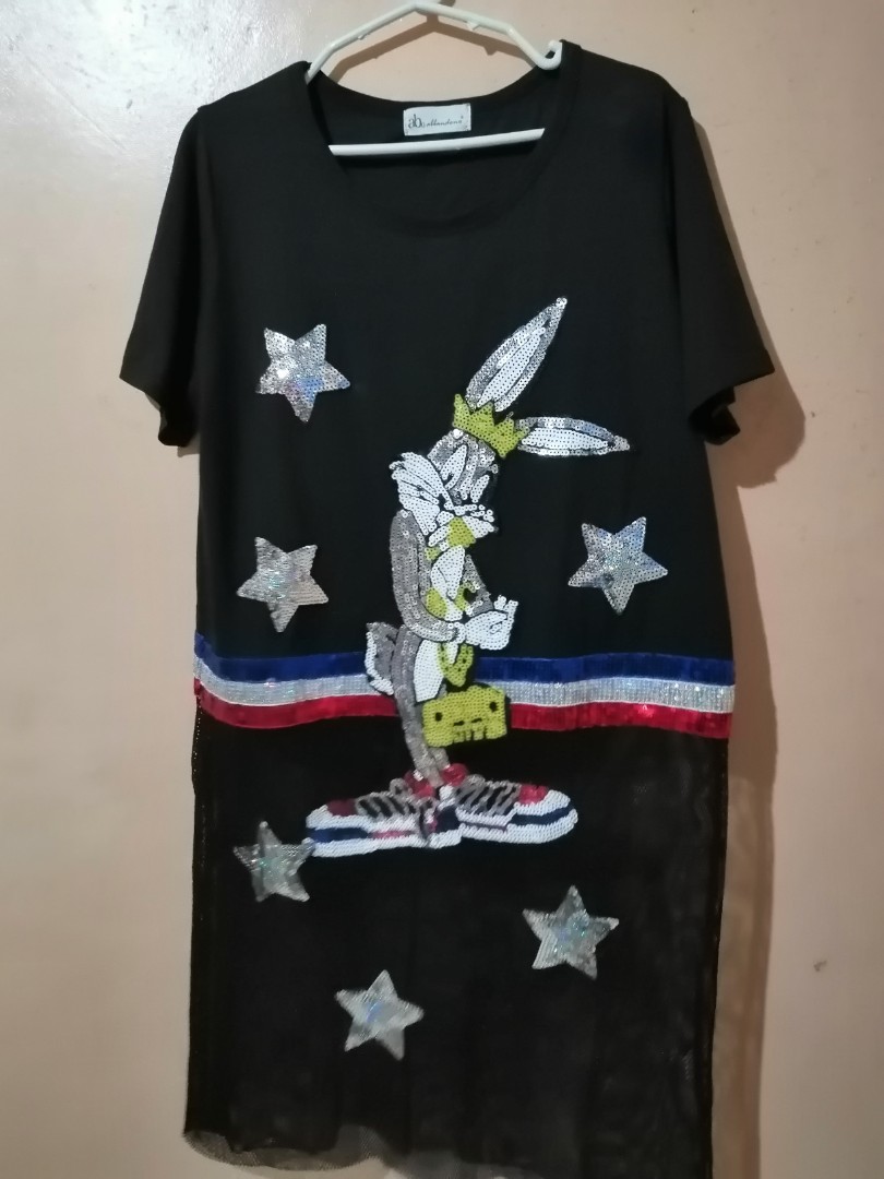 Abo Abbandono Pop Art Bugs Bunny Sequin Applique Dress Women s Fashion Dresses Sets Dresses on Carousell