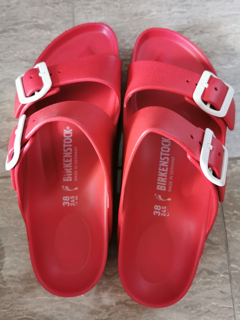 red birkenstock shoes