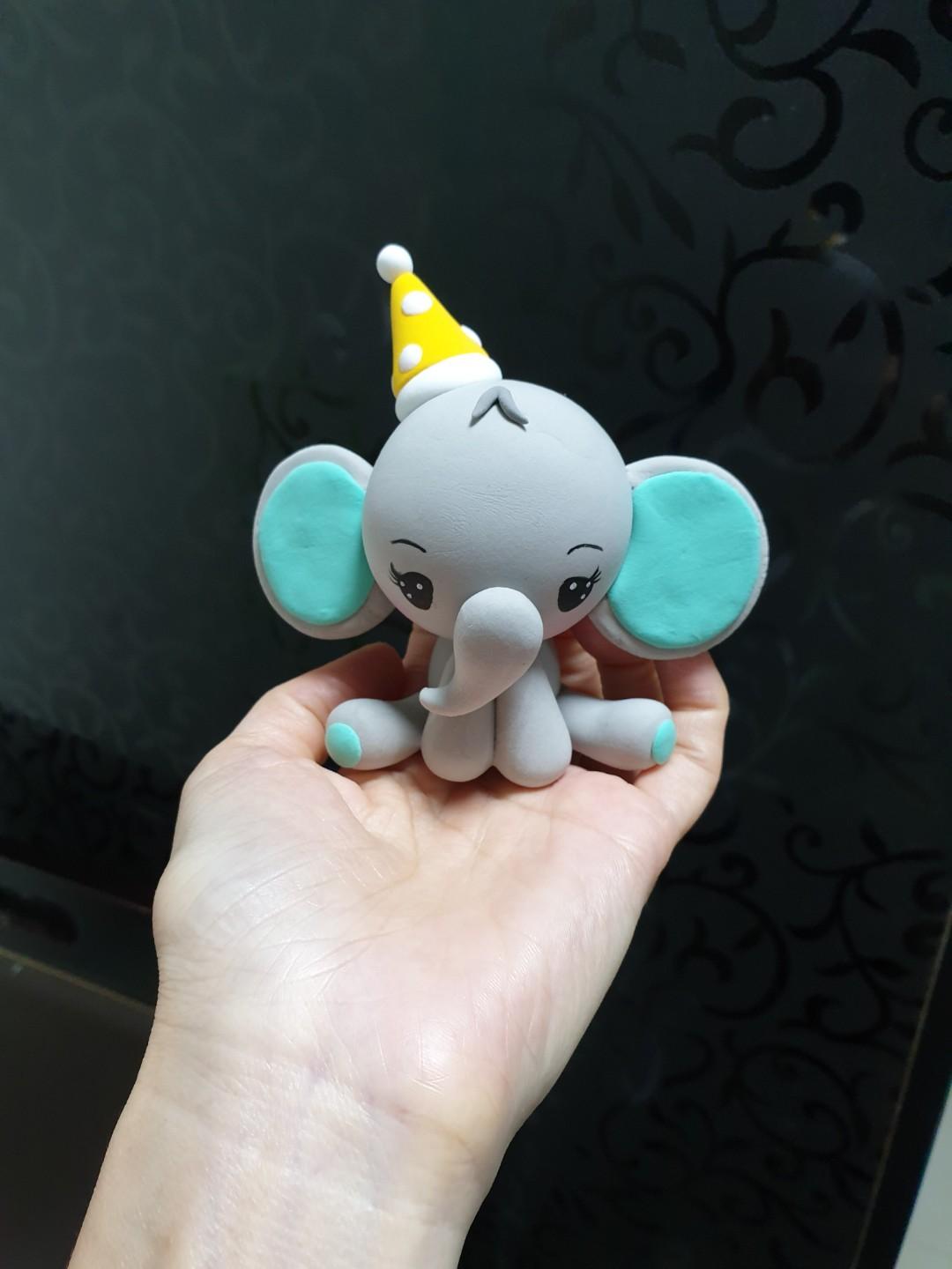 Customise Cake Topper Cute Elephant Air Dry Clay Design Craft Handmade Craft On Carousell