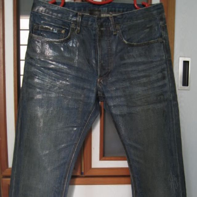 waxed blue jeans