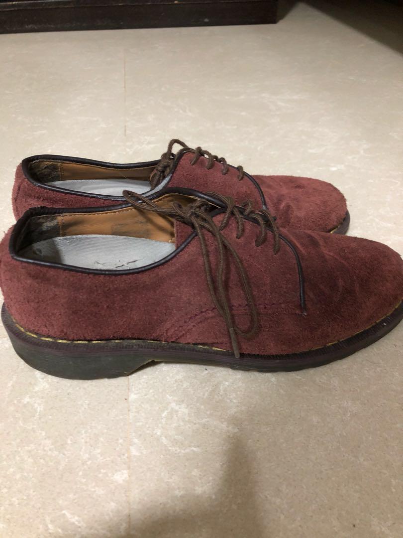Dr Martens red suede derby shoe