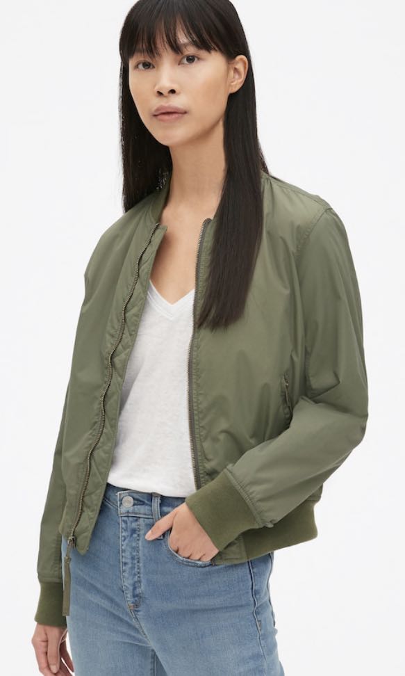 gap green bomber jacket