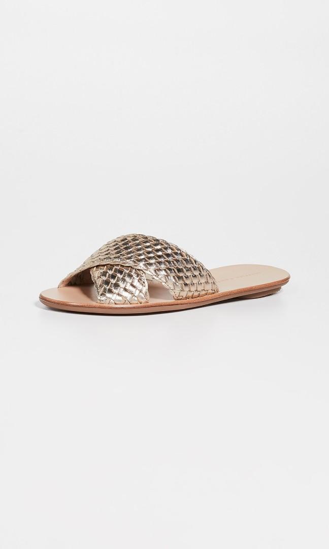 Loeffler Randall Claudie Woven Cross Pank Slides in Champagne