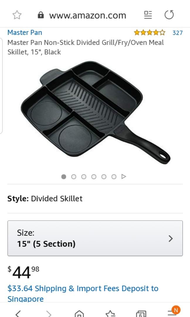 Master Pan NonStick Divided Grill/Fry/Oven Meal Skillet, 15", Black