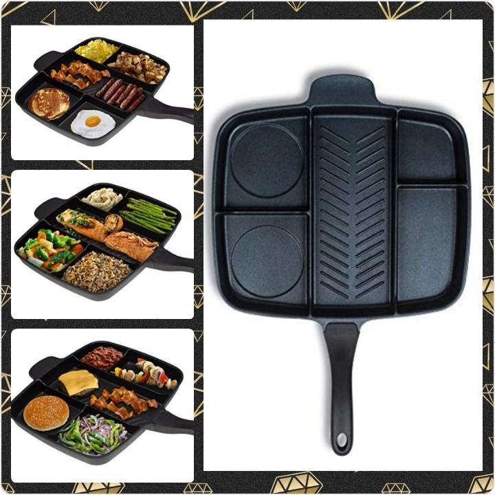 Master Pan Non-Stick Divided Grill/Fry/Oven Meal Skillet, 15, Black