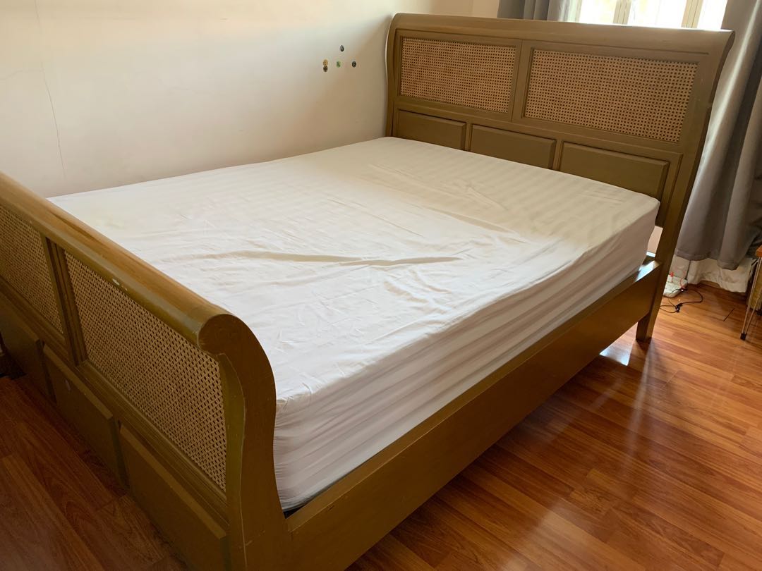 Narra Wood Queen Size bed with Free Mattress, Furniture & Home Living