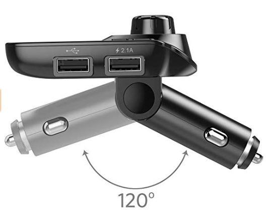 Nulaxy KM19 Bluetooth Car FM Transmitter Audio Adapter Receiver Wireless Handsfree 1.44 Display Black