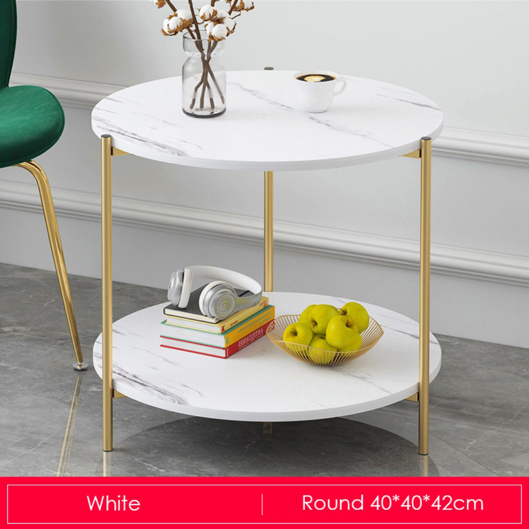 Marble Print Gold Metal Round Coffee Table White