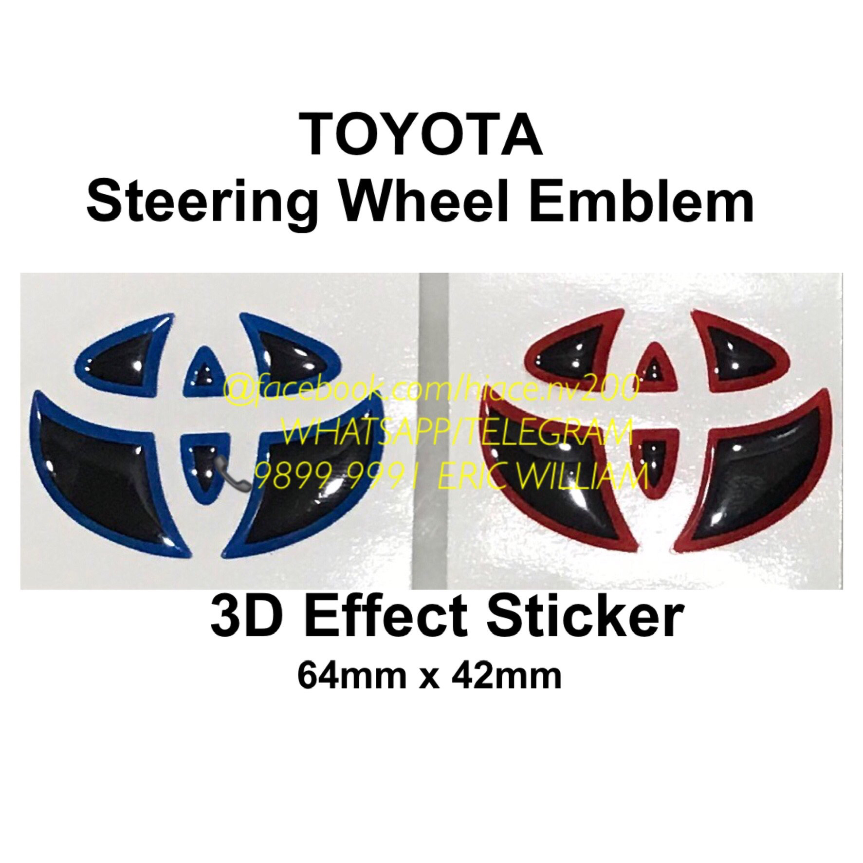 TOYOTA Steering Wheel Logo Emblem 3D Effect Stickers Decals / Toyota Hiace Accessories >>READY