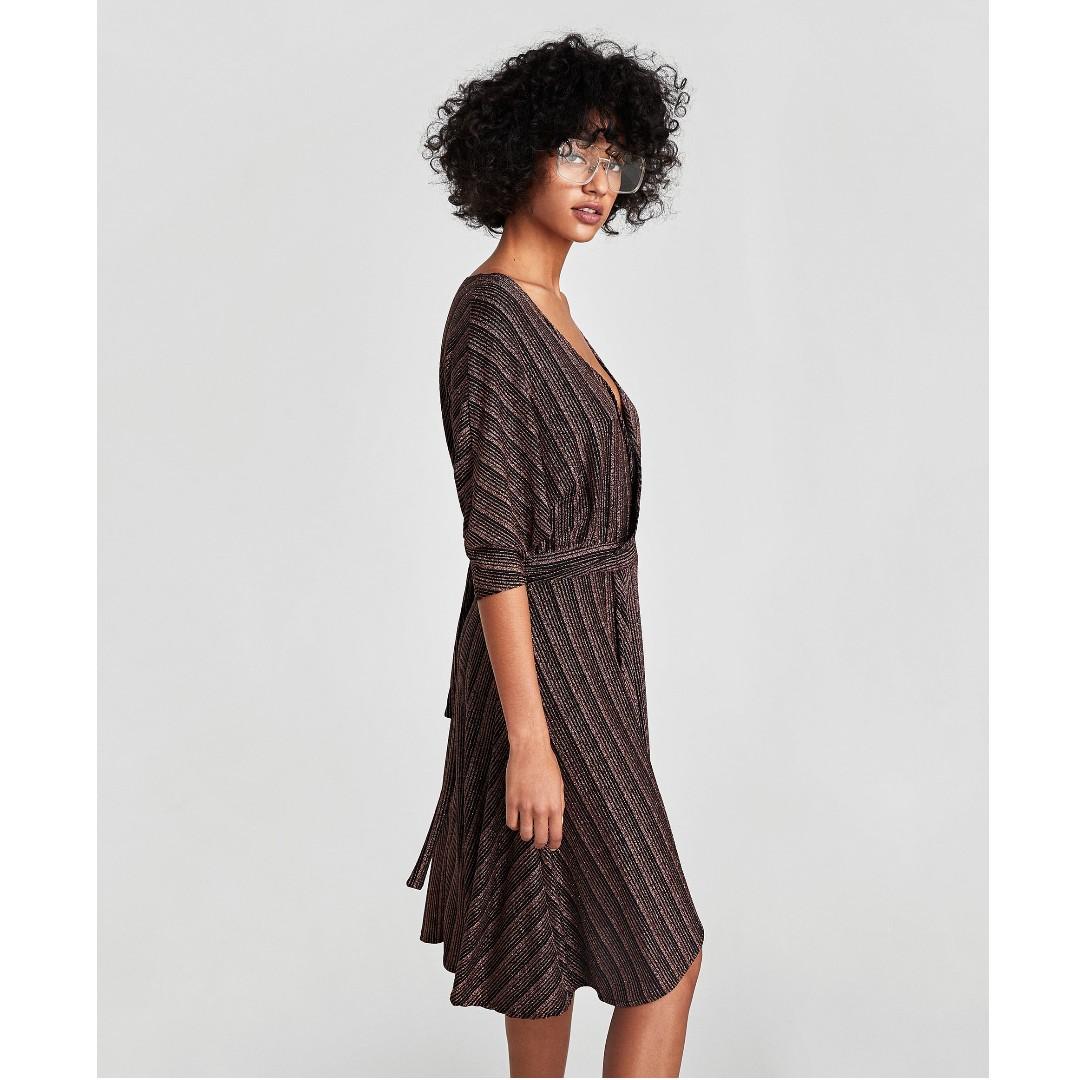 zara shimmery wrap dress