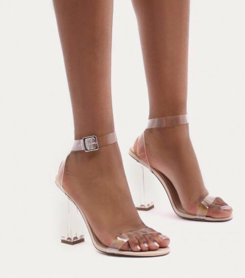 alia strappy perspex high heels in clear nude